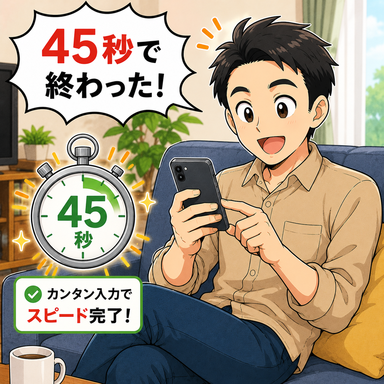 スマホで45秒で査定申し込みが終わる場面